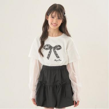 袖部網紗拼接T恤