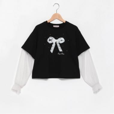 袖部網紗拼接T恤