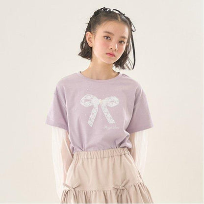 袖部網紗拼接T恤