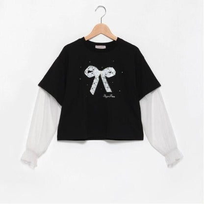 袖部網紗拼接T恤