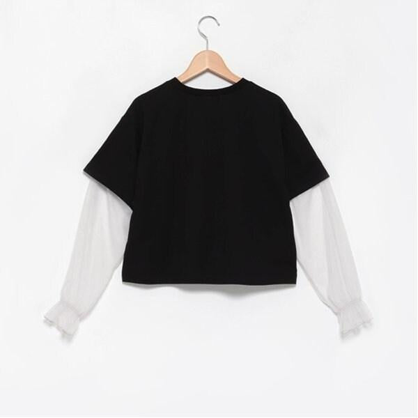 袖部網紗拼接T恤