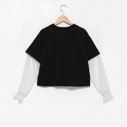 袖部網紗拼接T恤