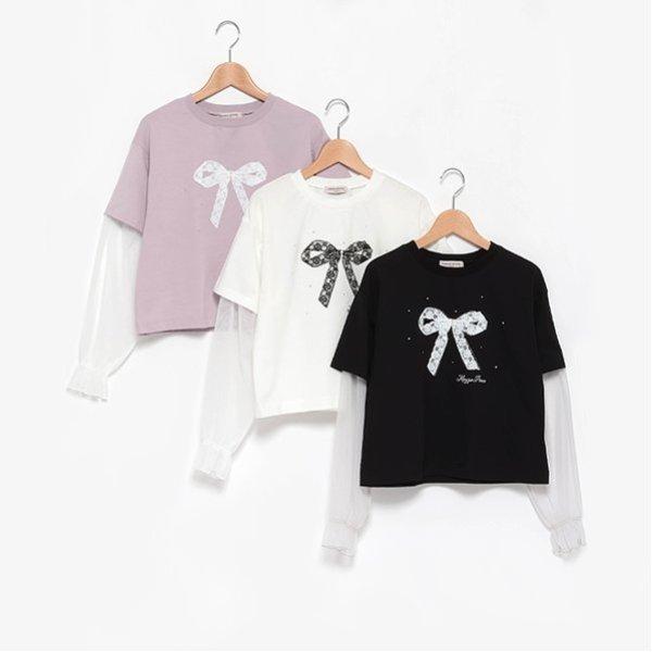 袖部網紗拼接T恤