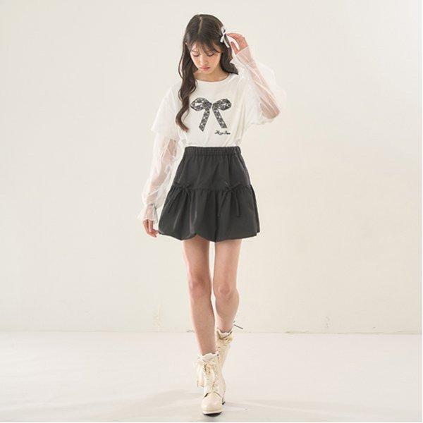 袖部網紗拼接T恤