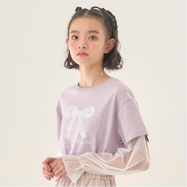 袖部網紗拼接T恤