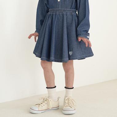 【柔軟牛仔】愛心刺繡喇叭裙