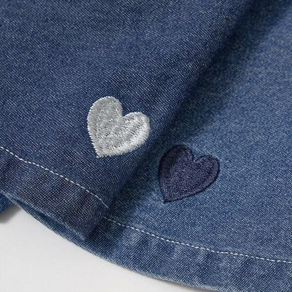 【柔軟牛仔】愛心刺繡喇叭裙