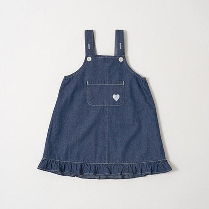 【柔軟牛仔】愛心刺繡揹帶裙