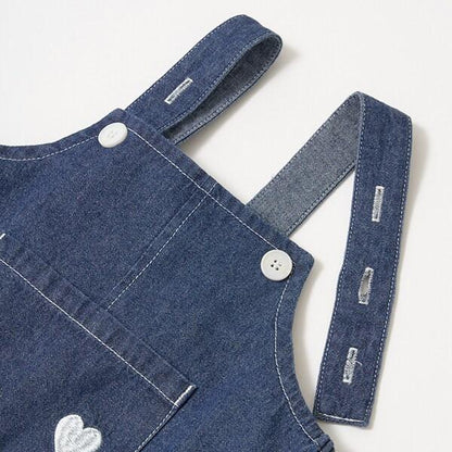 【柔軟牛仔】愛心刺繡揹帶裙