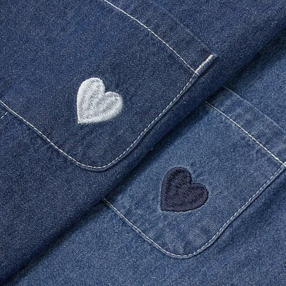 【柔軟牛仔】愛心刺繡揹帶裙