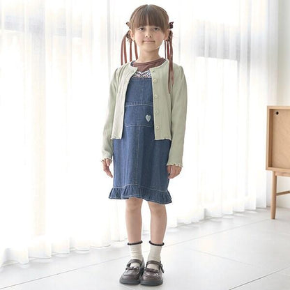 【柔軟牛仔】愛心刺繡揹帶裙
