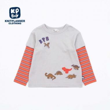 KPBOY 條紋與純色天竺拼接層疊風長袖T恤（80～120）