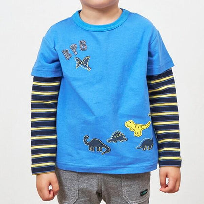 KPBOY 條紋與純色天竺拼接層疊風長袖T恤（80～120）