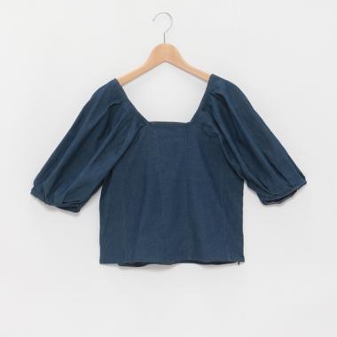 【LADIES】泡泡袖牛仔長款上衣