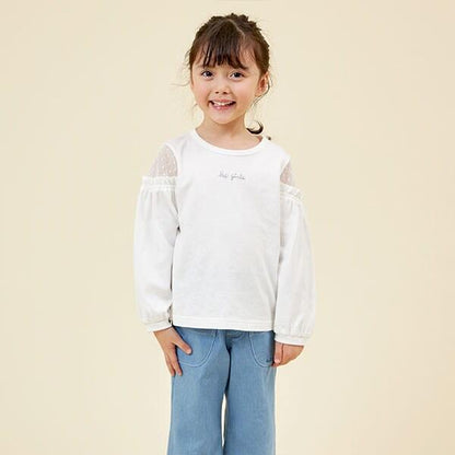 肩部波點網紗長袖T恤（120～130）