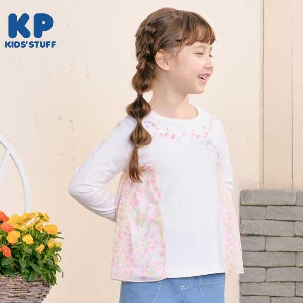 甜豌豆花紋雪紡拼接T恤（100～130）