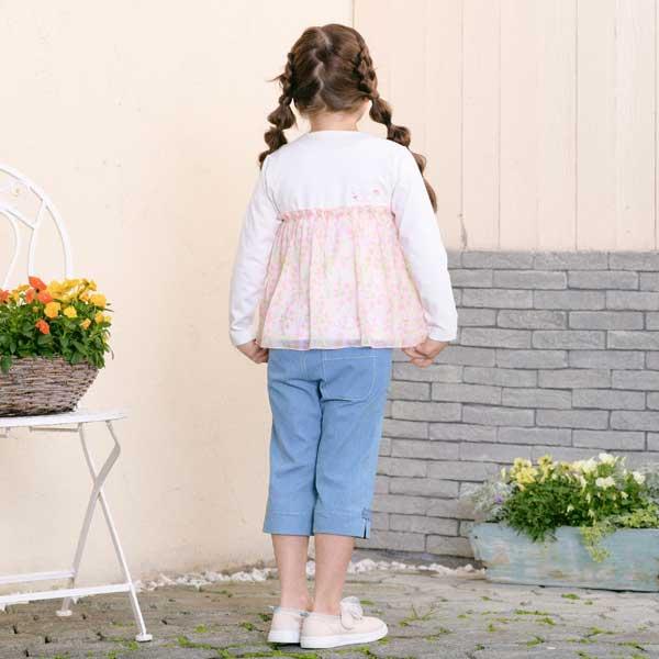 甜豌豆花紋雪紡拼接T恤（100～130）