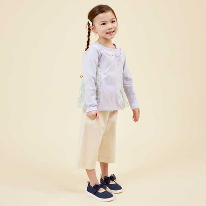 甜豌豆花紋雪紡拼接T恤（100～130）