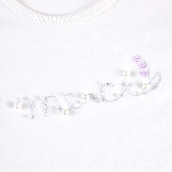 鈴蘭刺繡與珍珠標誌短袖T恤（110～130）