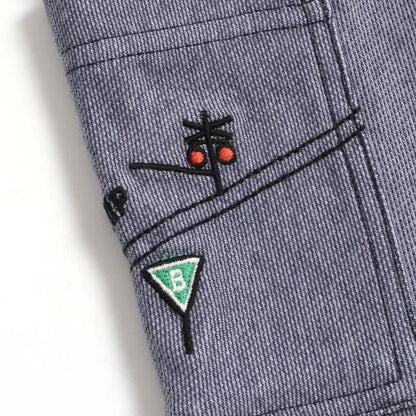 電車刺繡條紋七分褲（80～90）