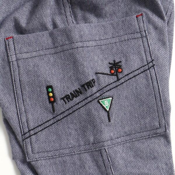 電車刺繡條紋七分褲（80～90）