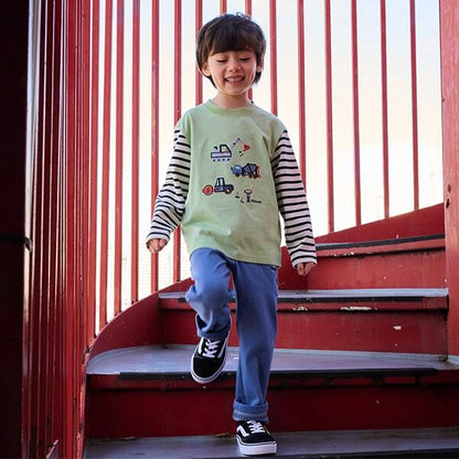 工程車輛圖案長款直筒褲