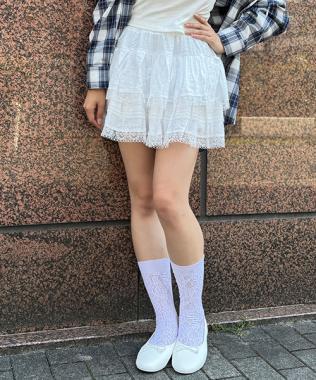 蕾絲層疊裙褲【韓國時尚】