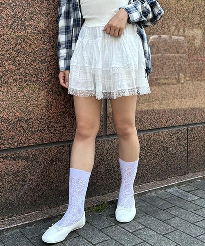 蕾絲層疊裙褲【韓國時尚】