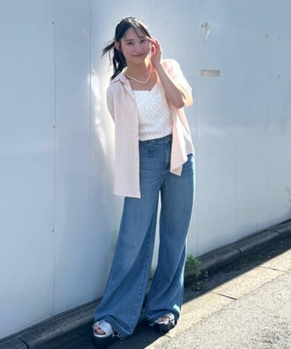 牛仔褲腳加工寬鬆長褲【韓國時尚】