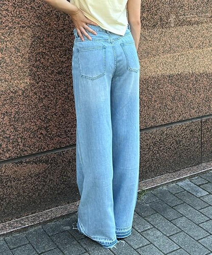 牛仔褲腳加工寬鬆長褲【韓國時尚】