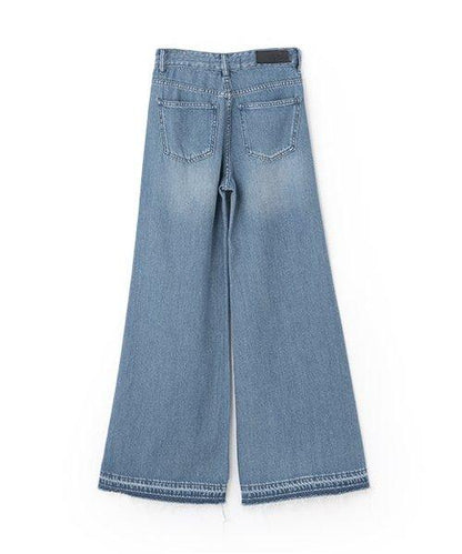 牛仔褲腳加工寬鬆長褲【韓國時尚】