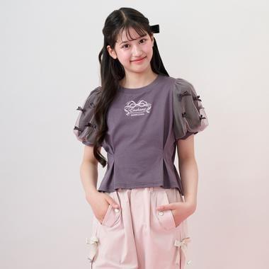 【接觸冷感】拼接袖褶皺T恤