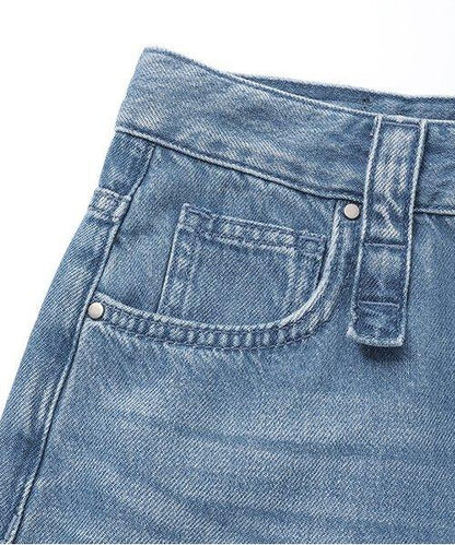 牛仔褲腳加工寬鬆長褲【韓國時尚】