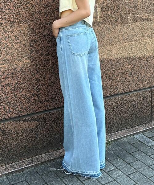 牛仔褲腳加工寬鬆長褲【韓國時尚】