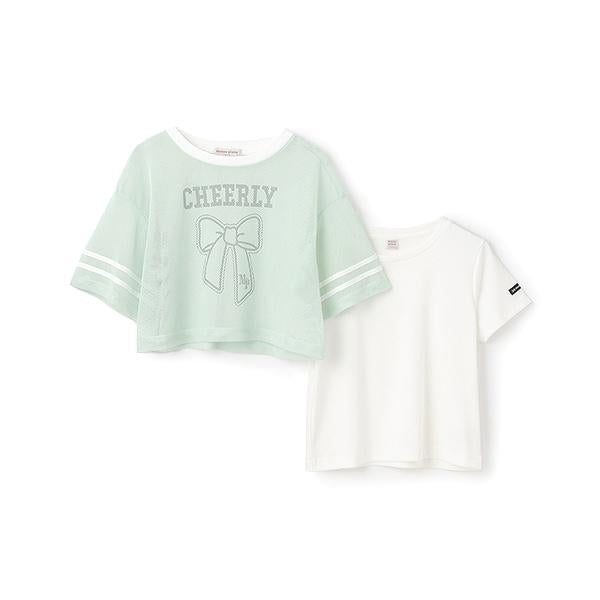 蝴蝶結網眼T恤套裝