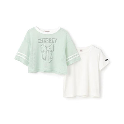 蝴蝶結網眼T恤套裝