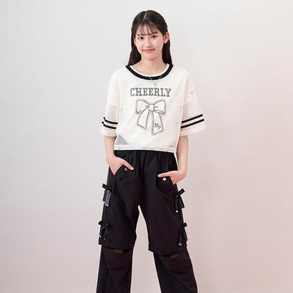 蝴蝶結網眼T恤套裝