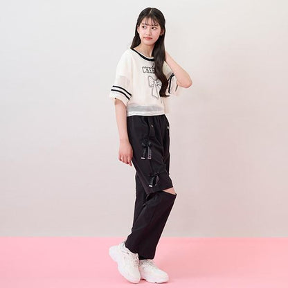 蝴蝶結網眼T恤套裝