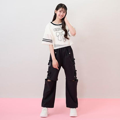 蝴蝶結網眼T恤套裝