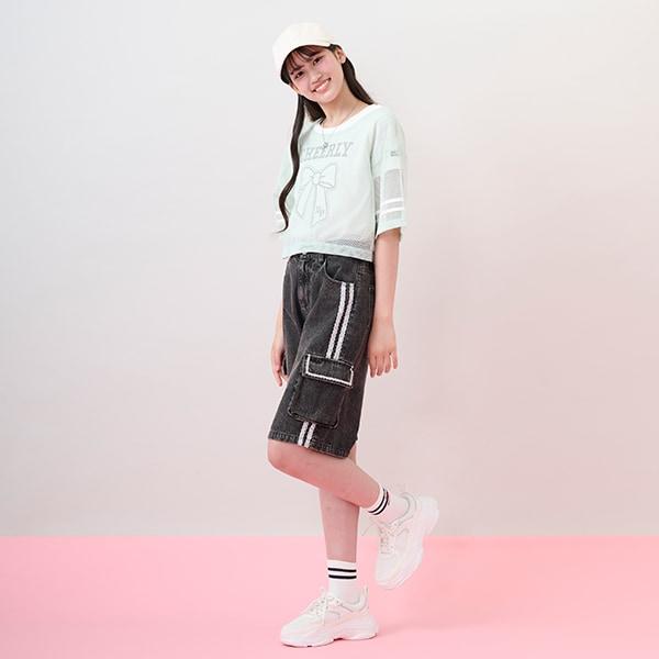 蝴蝶結網眼T恤套裝