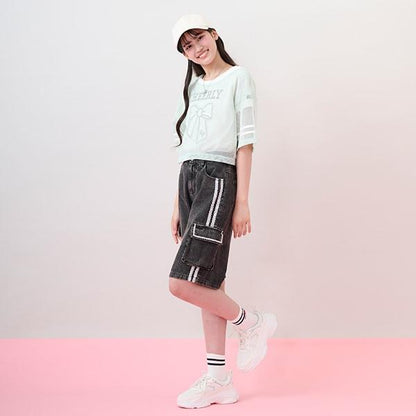 蝴蝶結網眼T恤套裝