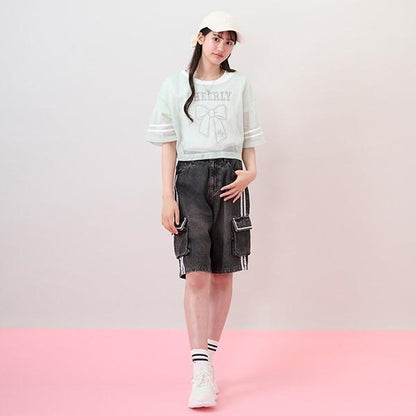 蝴蝶結網眼T恤套裝