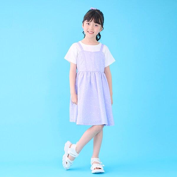 星星圖案格子吊帶連衣裙&T恤套裝