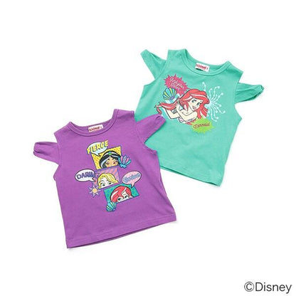 防汙防潑水《迪士尼》公主蝴蝶結袖一字肩T恤