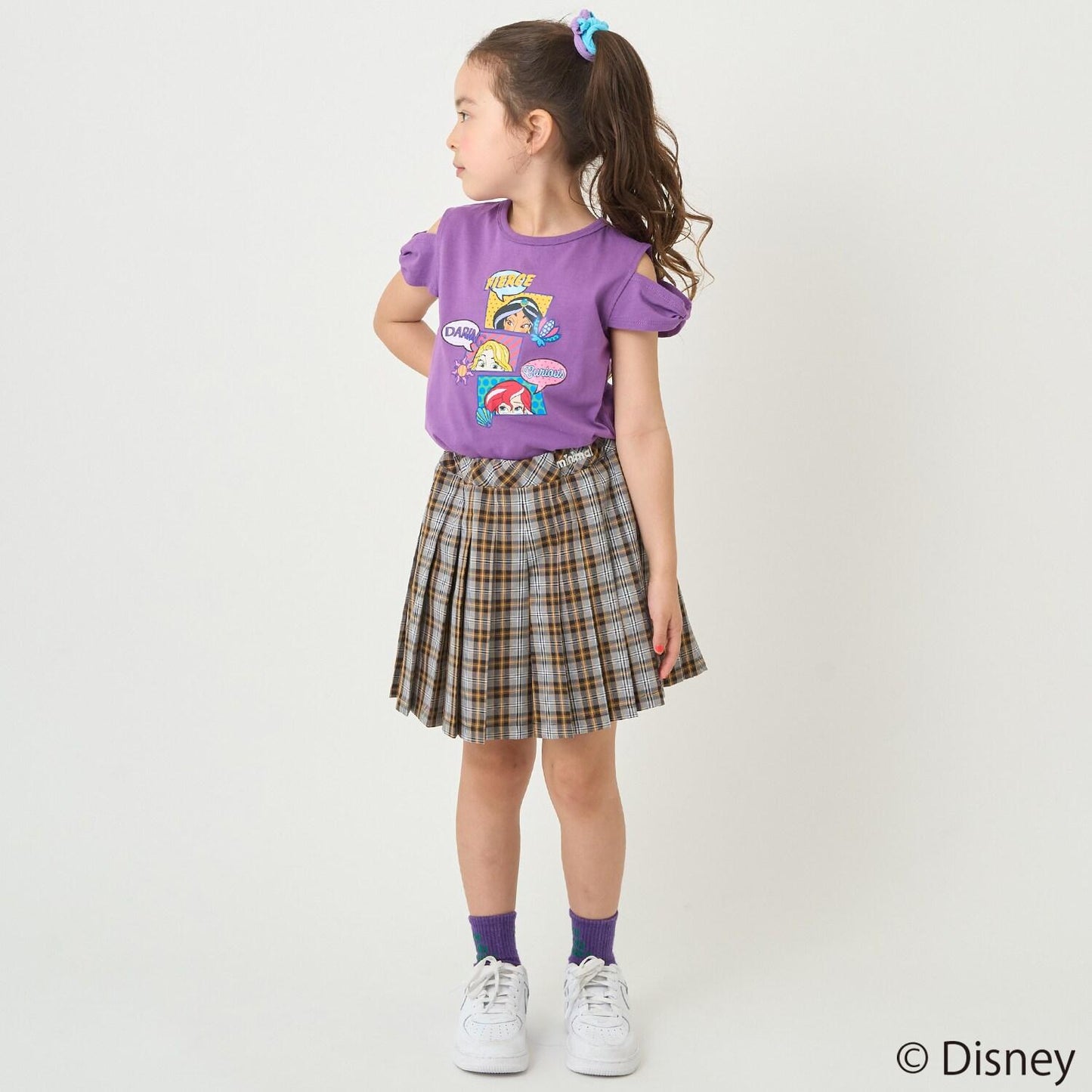 防汙防潑水《迪士尼》公主蝴蝶結袖一字肩T恤