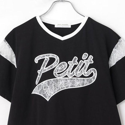 【接觸冷感】蕾絲貼布繡標刺繡T恤