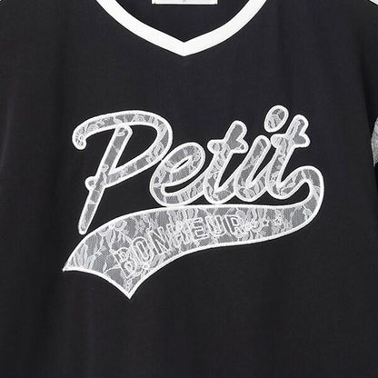 【接觸冷感】蕾絲貼布繡標刺繡T恤