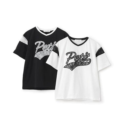 【接觸冷感】蕾絲貼布繡標刺繡T恤