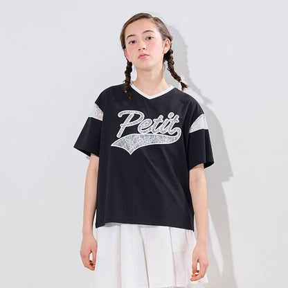 【接觸冷感】蕾絲貼布繡標刺繡T恤