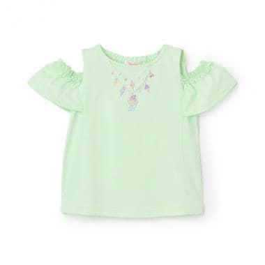 項鍊刺繡露肩兩穿短袖T恤